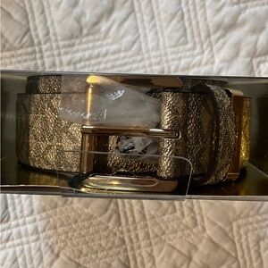 NWT, Michael Kors Logo Belt with Gold Buckle, Women’s SM/MED